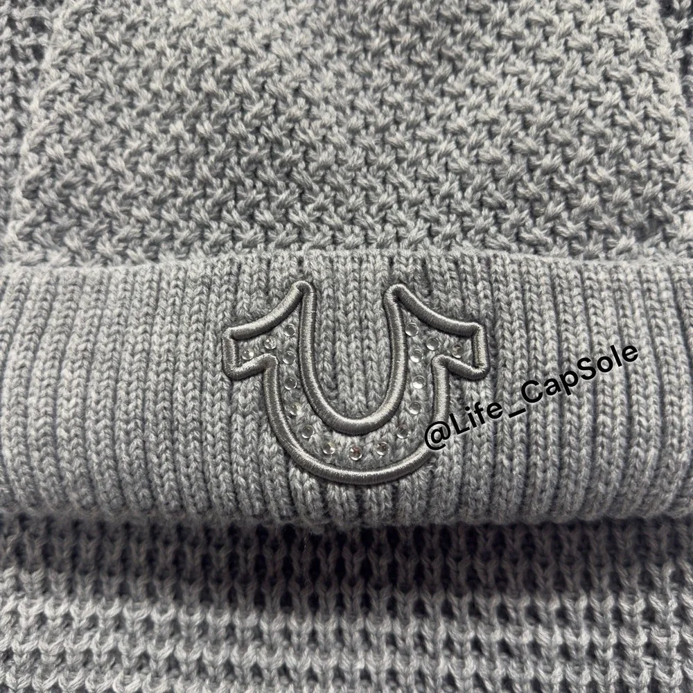 True‎ Religion Hat Scarf Set Grey Silver One Size Warm Glitter Gem Knitted NEW